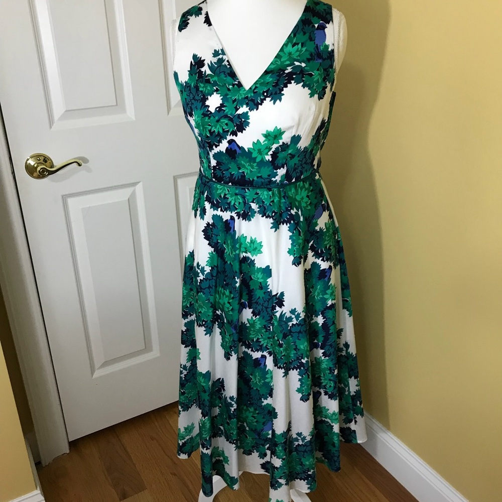 Boden Ivy Meadow Green Botanical Bird Fit Flare 4